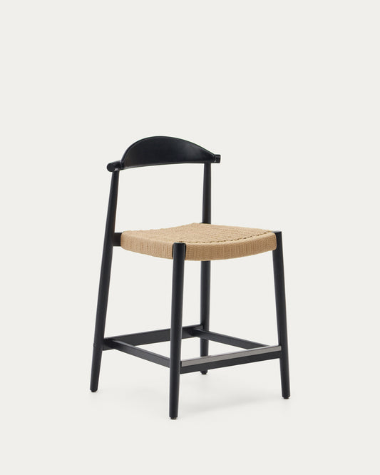Tabouret Nina en acacia, finition noire et corde beige, hauteur 62 cm FSC 100 %