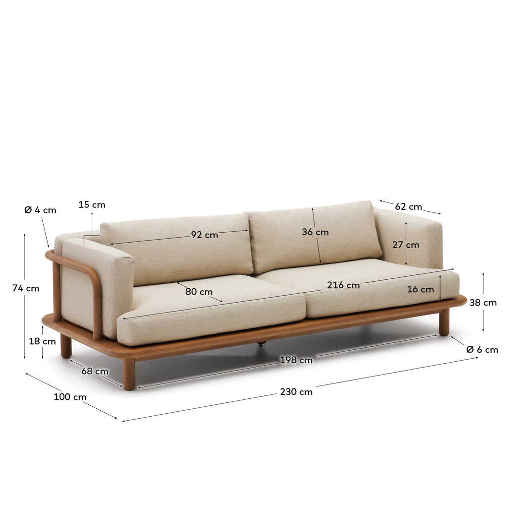 Turqueta 3-seater sofa made from solid teak wood 230 cm FSC 100%