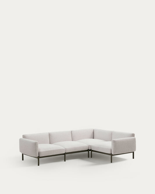 Canapé modulable d’angle 5 places d’extérieur Sorells beige et aluminium vert 276x191,5 cm