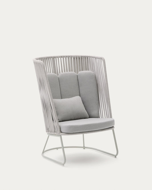 Fauteuil d’extérieur avec dossier haut Saconca en corde et acier galvanisé gris