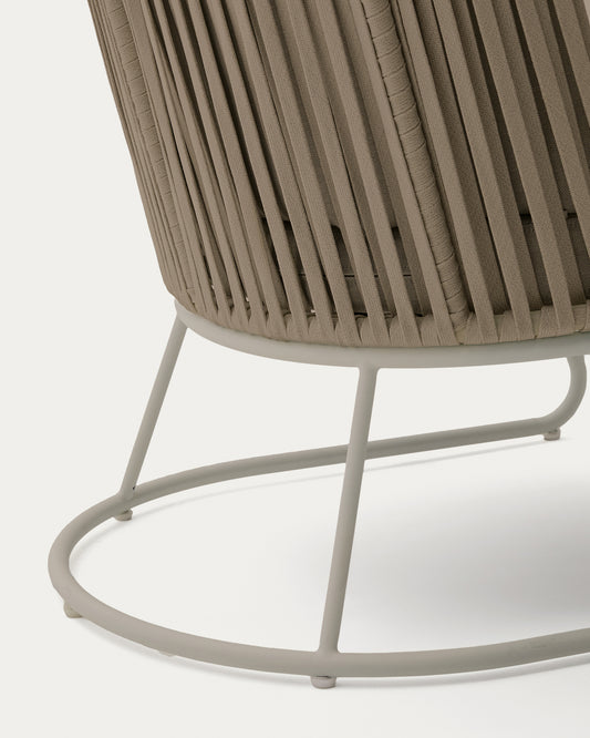 Fauteuil d’extérieur avec dossier haut Saconca en corde et acier galvanisé beige