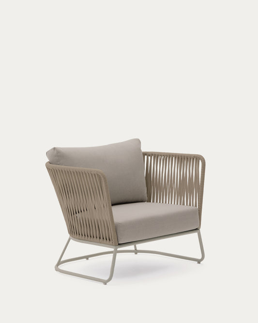 Fauteuil d’extérieur Saconca en corde et acier galvanisé beige