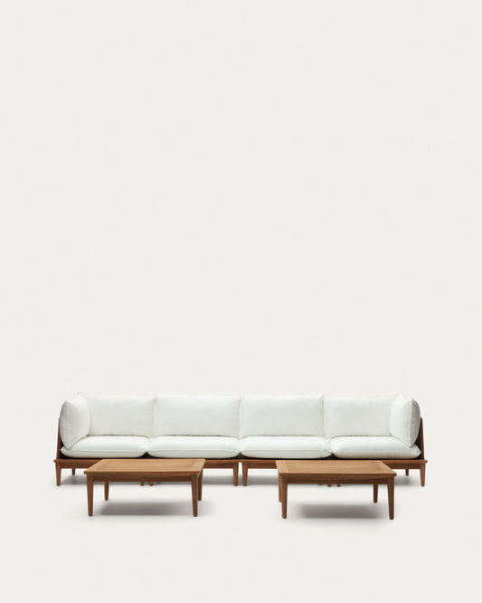 Set modulable Portitxol 2 fauteuils d'angle, 2 fauteuils, 2 tables basses bois teck