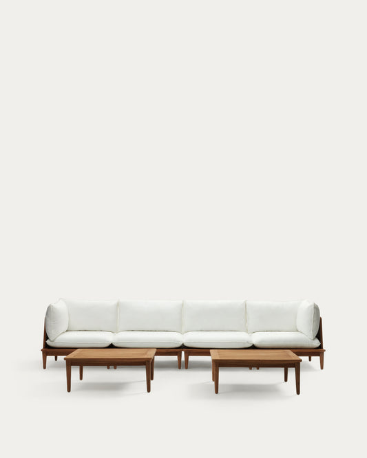 Set modulable Portitxol 2 fauteuils d'angle, 2 fauteuils, 2 tables basses bois teck