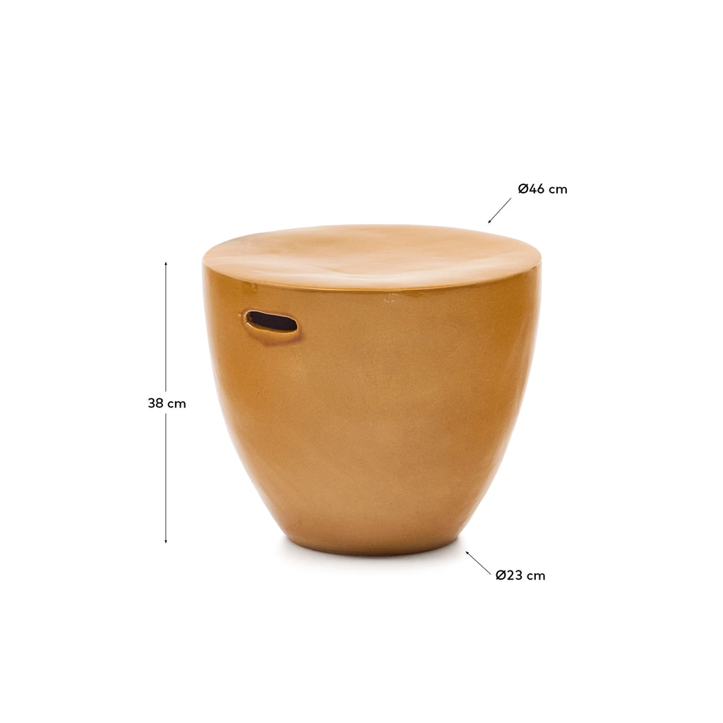Mesquida outdoor side table made of ceramic with glazed mustard finish Ø 45 cm