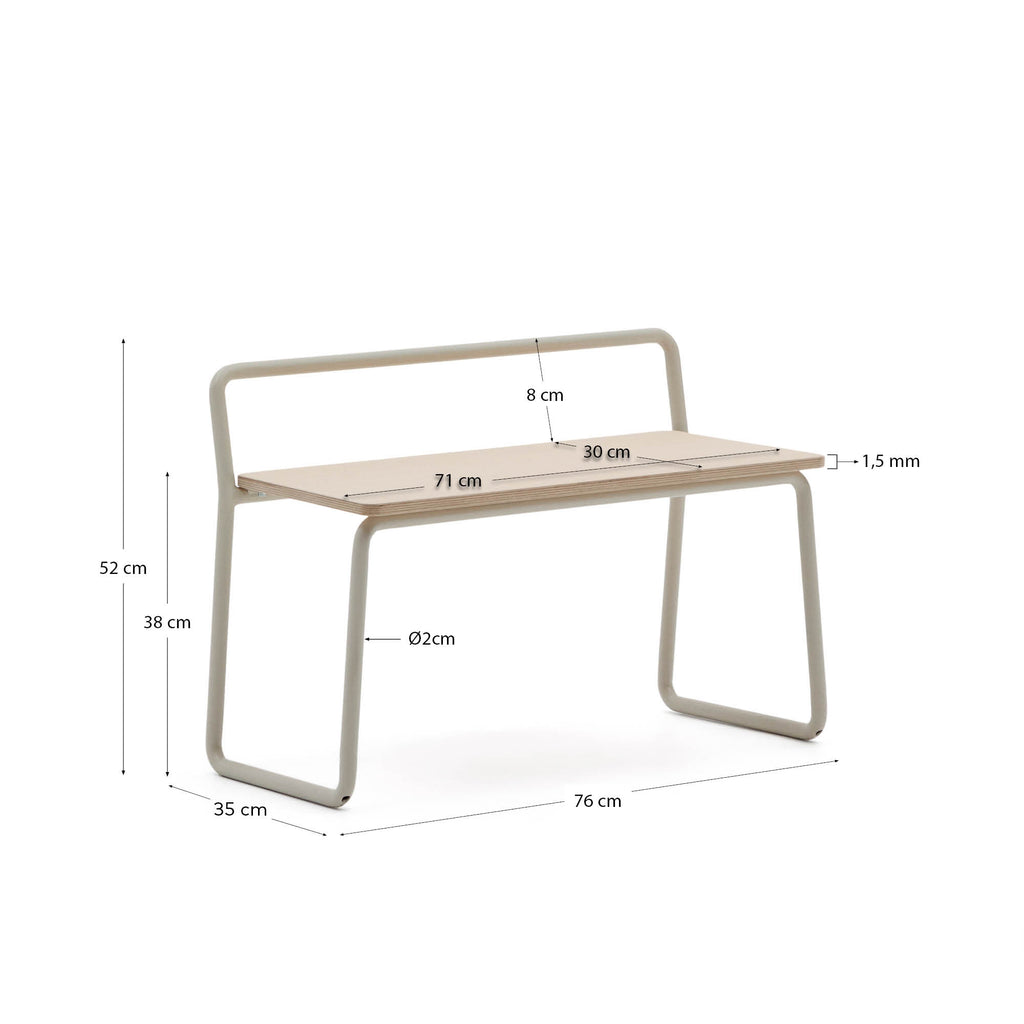 Banc Tinn en placage de frêne et structure en métal beige 75 cm