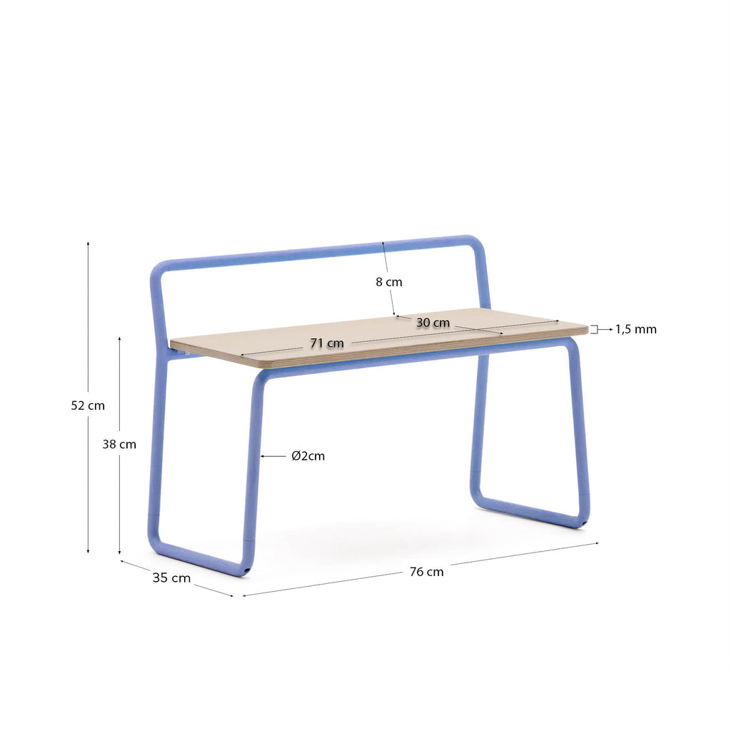 Banc Tinn en placage de frêne et structure en métal bleu 75 cm