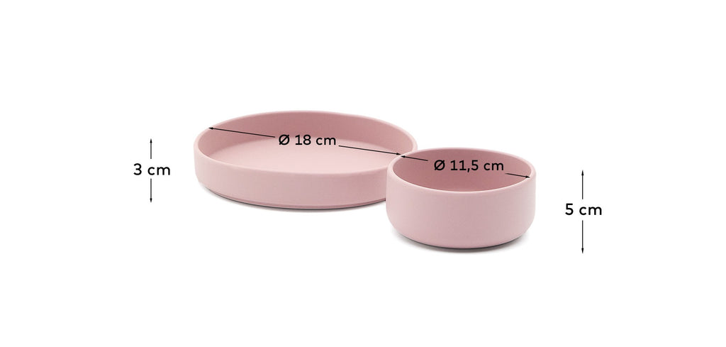 Ensemble Lili assiette et bol en silicone rose
