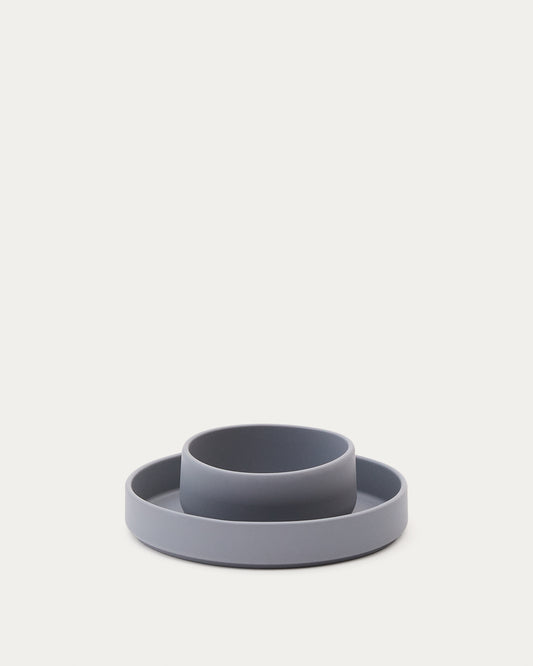 Ensemble Lili assiette et bol en silicone bleu