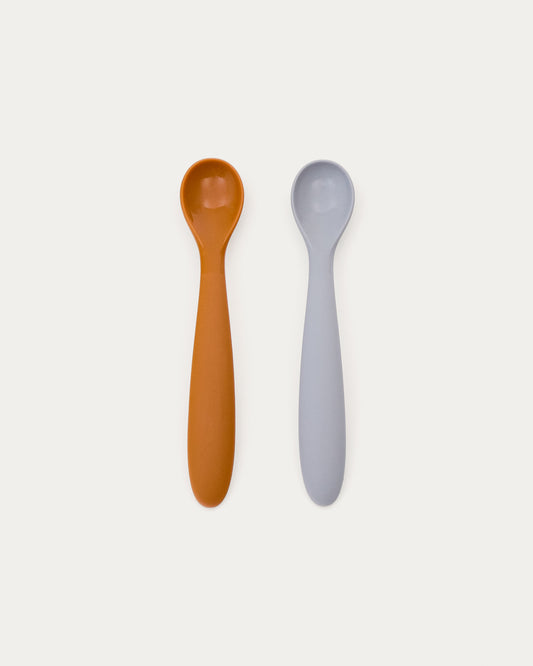 Ensemble Lili de 2 cuillères en silicone orange et bleu