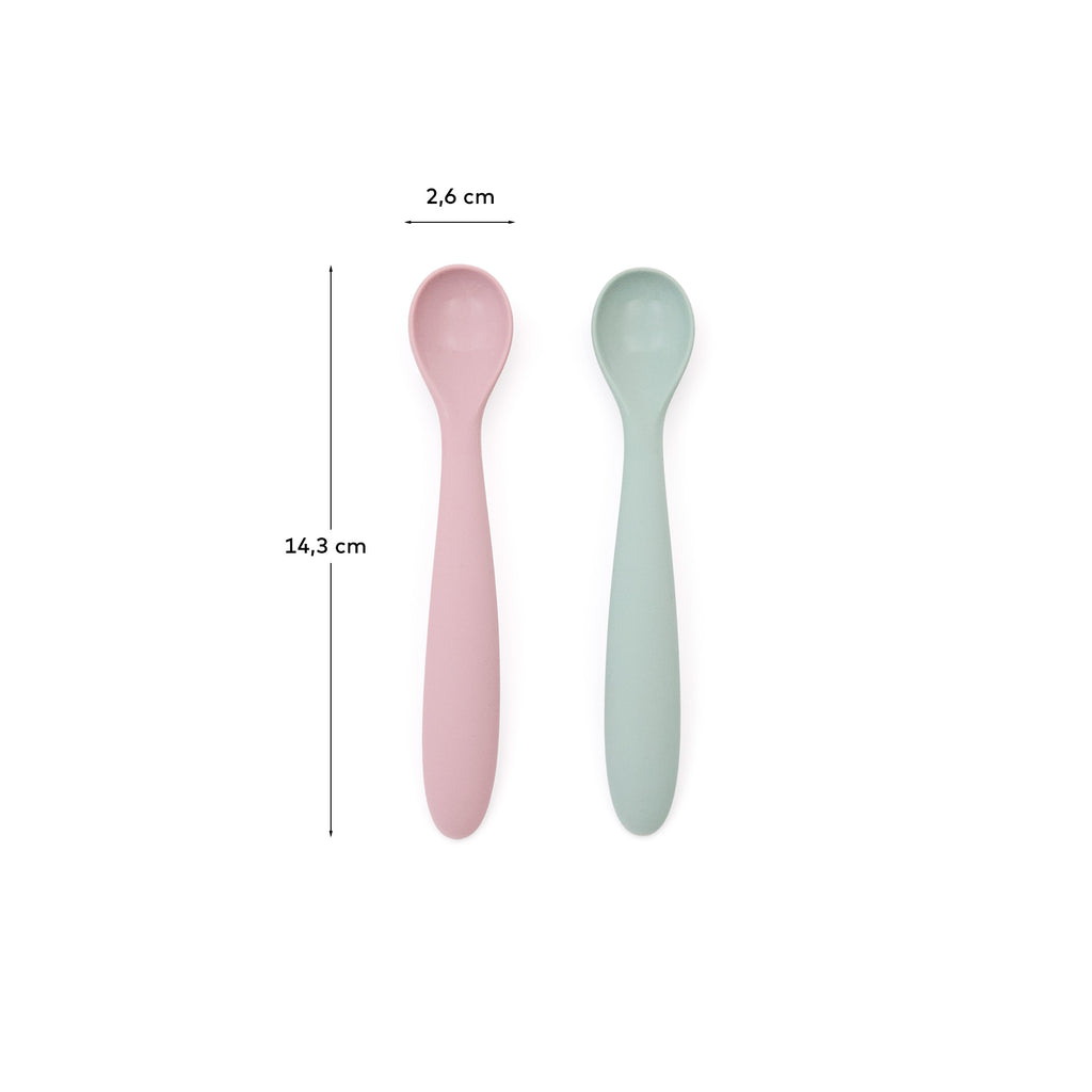 Ensemble Lili de 2 cuillères en silicone rose et turquoise