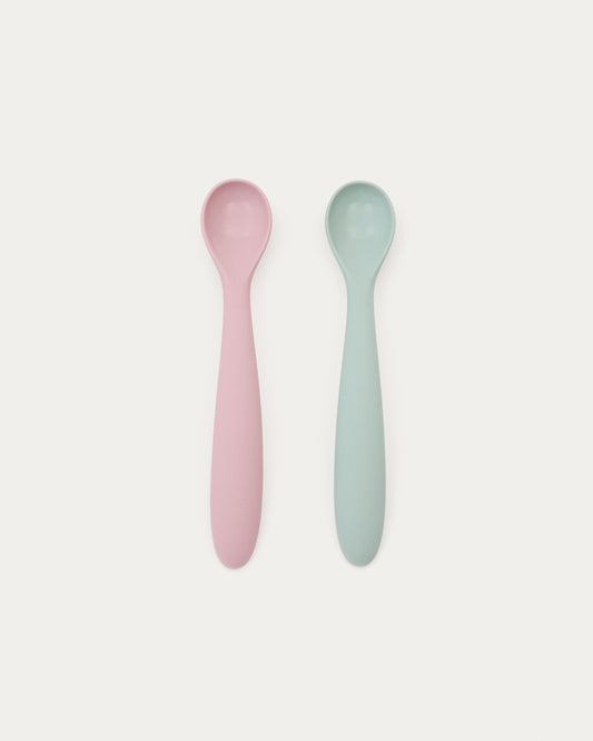 Ensemble Lili de 2 cuillères en silicone rose et turquoise