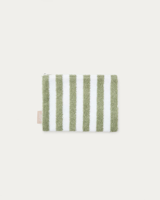 Trousse de toilette Nuni en coton à rayures blanches et vertes
