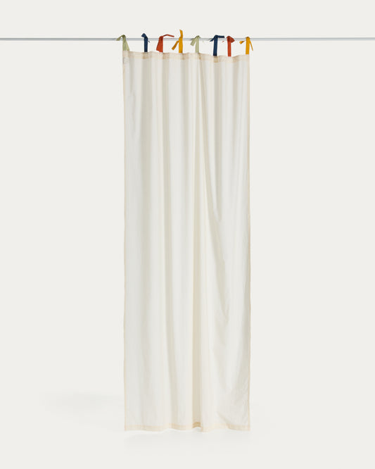 Rideau Zelda 100 % coton blanc et rubans multicolores 135 x 270 cm