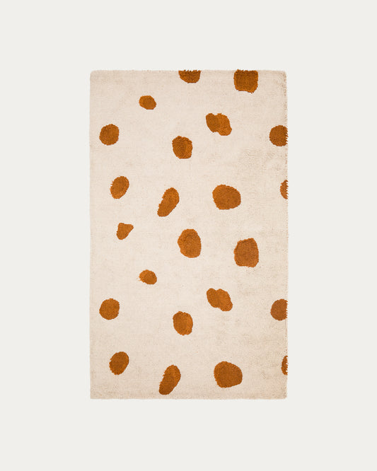 Tapis Tandani en coton beige avec motif de guépard orange 90 x 150 cm