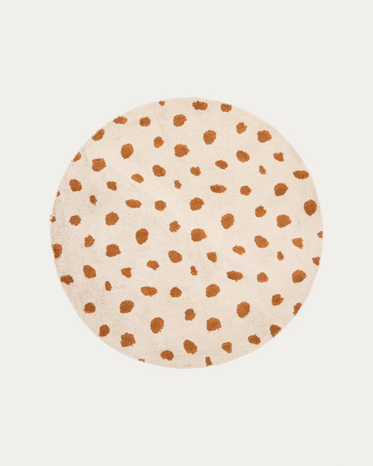 Tapis rond Tandani en coton beige avec motif de guépard orange Ø 100 cm