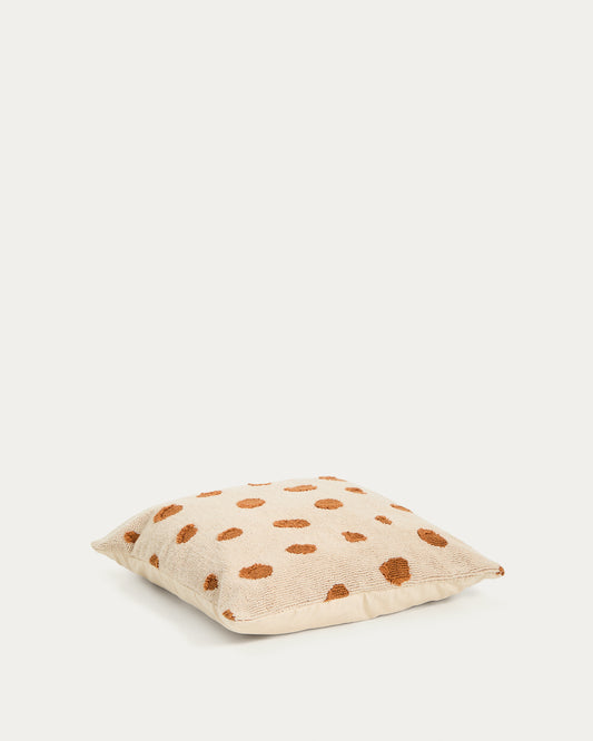Housse de coussin de sol Tandani en coton beige avec motif de guépard orange 70 x 70 cm
