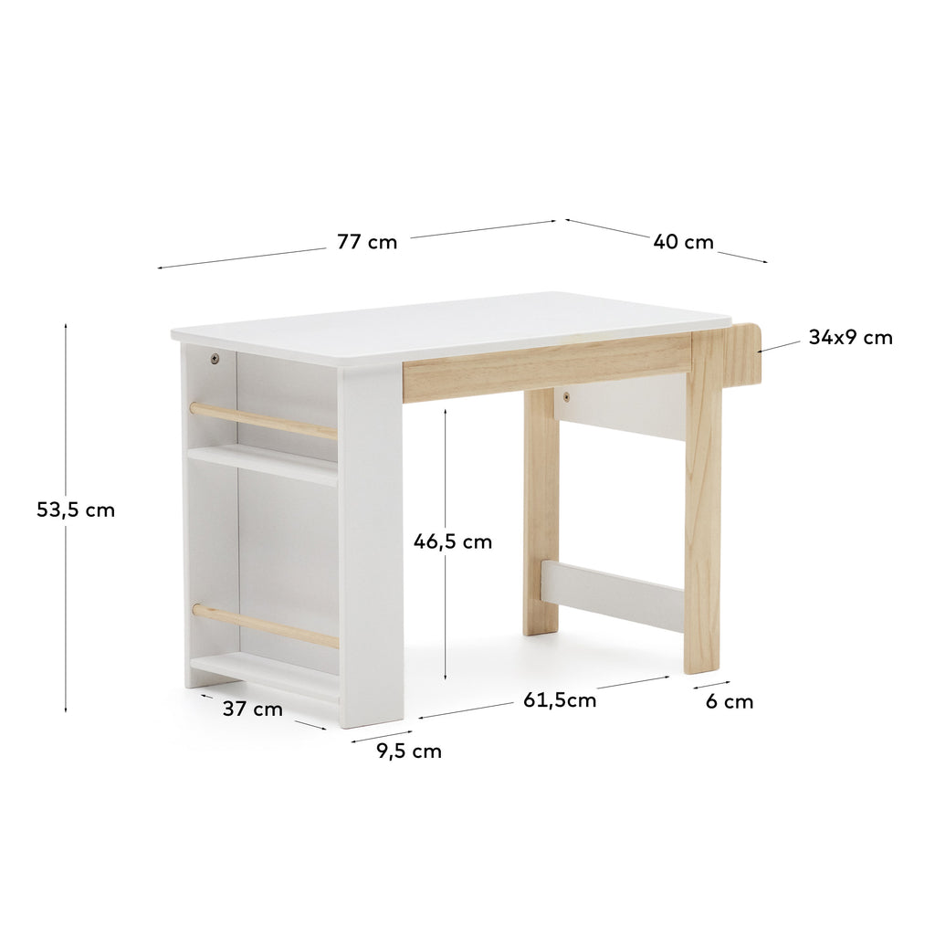 Bureau Serwa de MDF blanc et pieds et détails en bois de pin