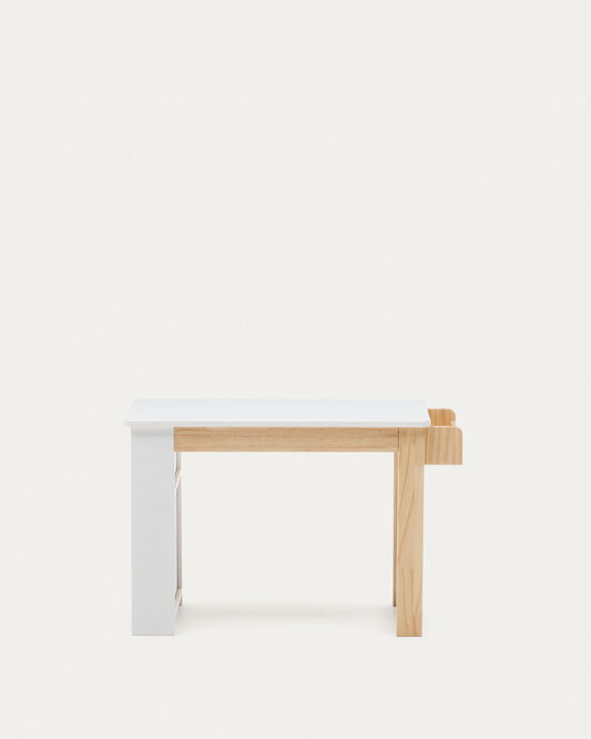 Bureau Serwa de MDF blanc et pieds et détails en bois de pin