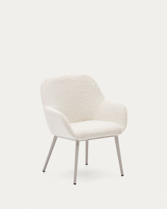 Chaise enfant Konna en bouclette blanc et pieds en acier avec finition beige