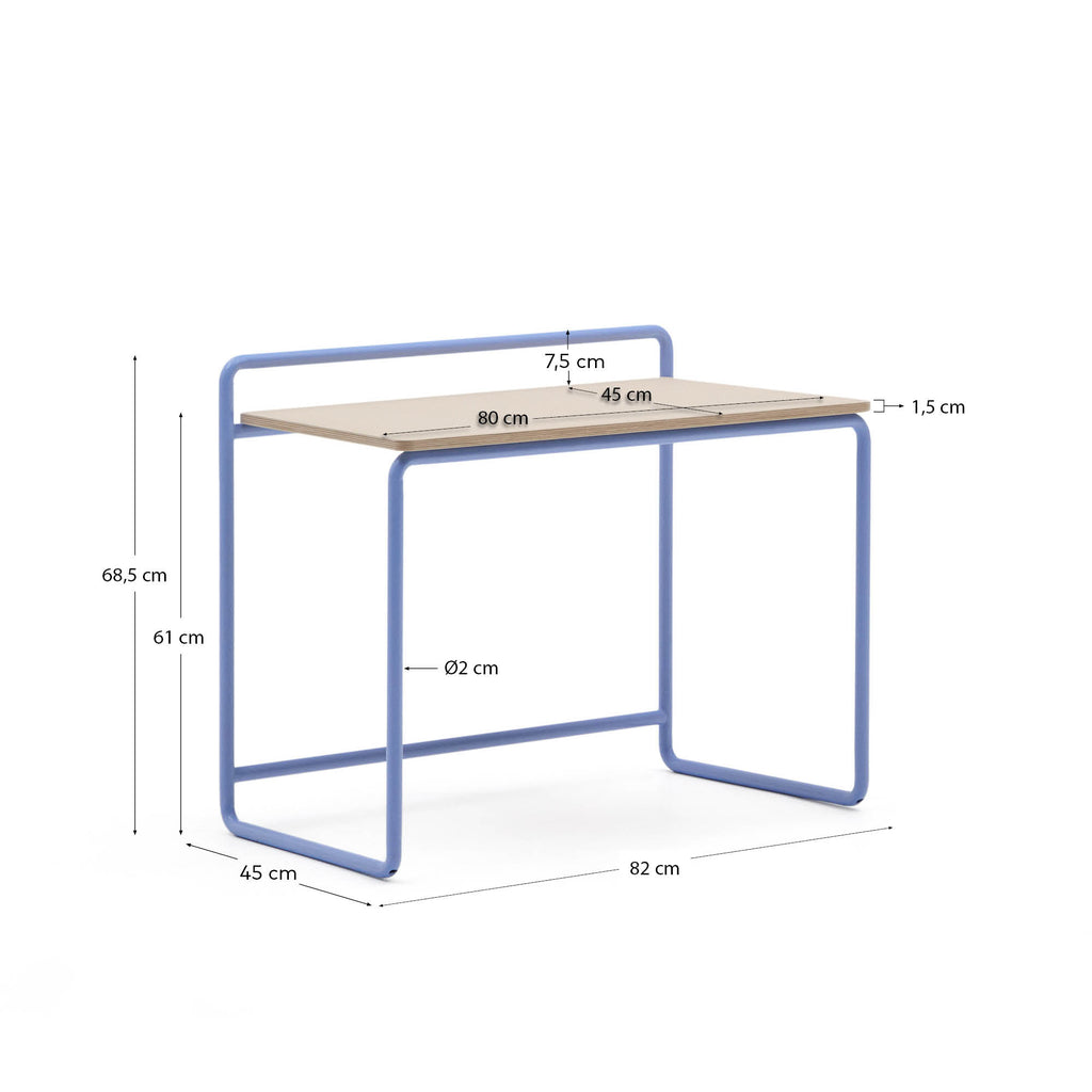 Bureau Tinn en placage de frêne et structure en métal bleu 82 x 45 cm