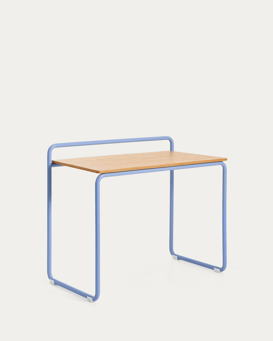 Bureau Tinn en placage de frêne et structure en métal bleu 82 x 45 cm
