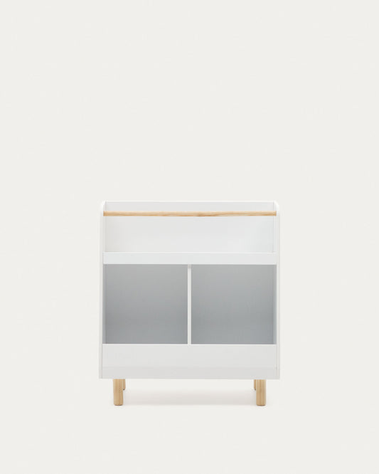 Bibliothèque Serwa en MDF blanc avec pieds et barre en bois de pin