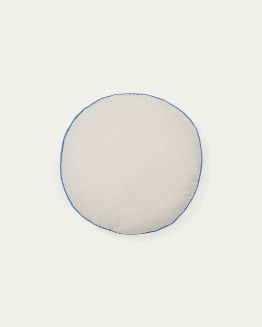 Coussin rond Saya en coton blanc et bleu Ø 40 cm