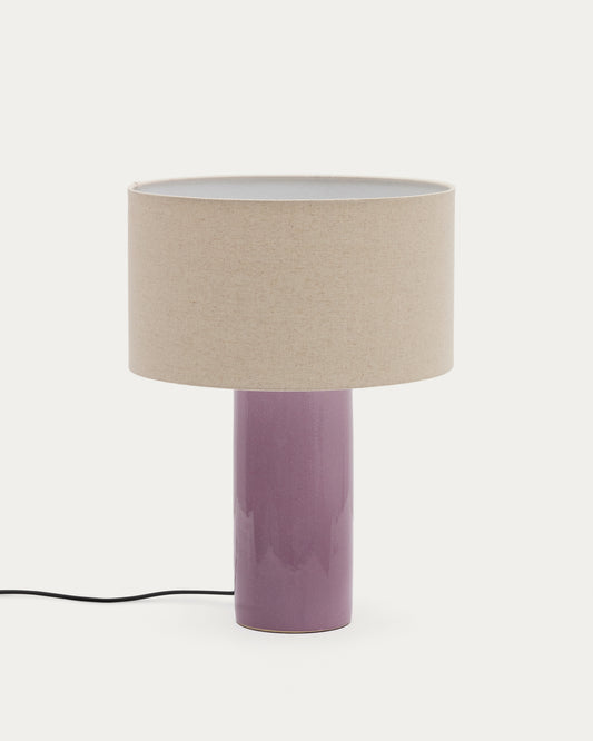 Lampe de table Toneric en céramique avec finition lilas et coton
