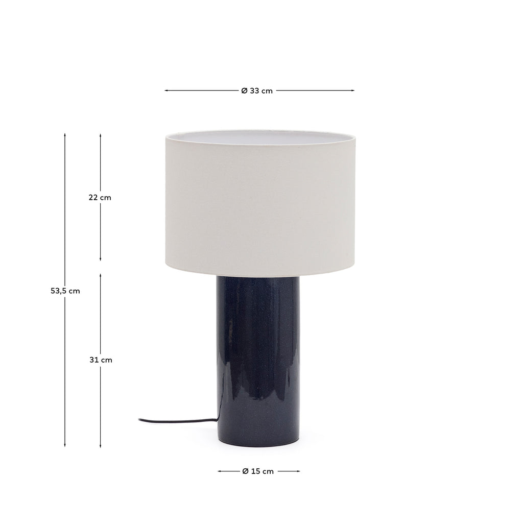 Lampe de table Toneric en céramique avec finition bleue et coton