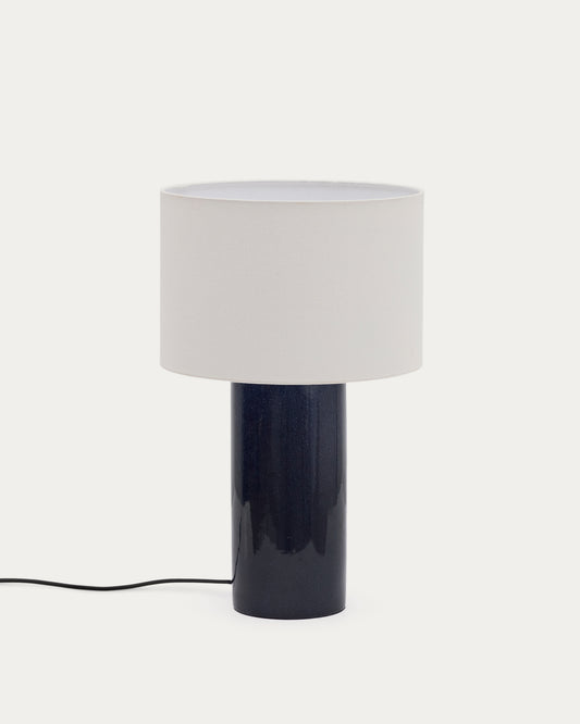 Lampe de table Toneric en céramique avec finition bleue et coton