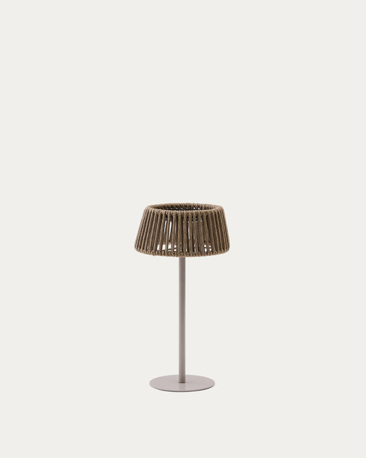 Aldet outdoor solar table lamp in beige mottled rope cord with beige metal stand