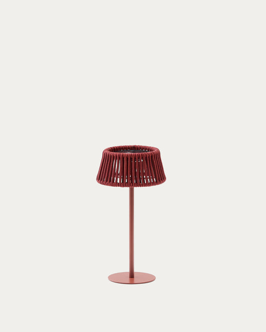 Aldet outdoor solar table lamp in terracotta mottled rope cord with terracotta metal stand