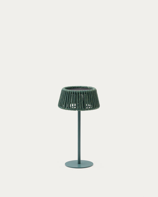 Aldet outdoor solar table lamp in turquoise rope cord