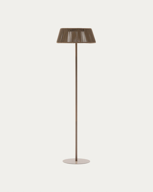 Aldet outdoor solar floor lamp in beige mottled rope cord with beige metal stand Ø46cm