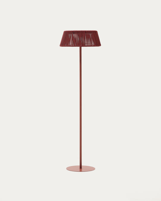 Aldet outdoor solar floor lamp in terracotta mottled rope cord with terracotta metal stand Ø46cm