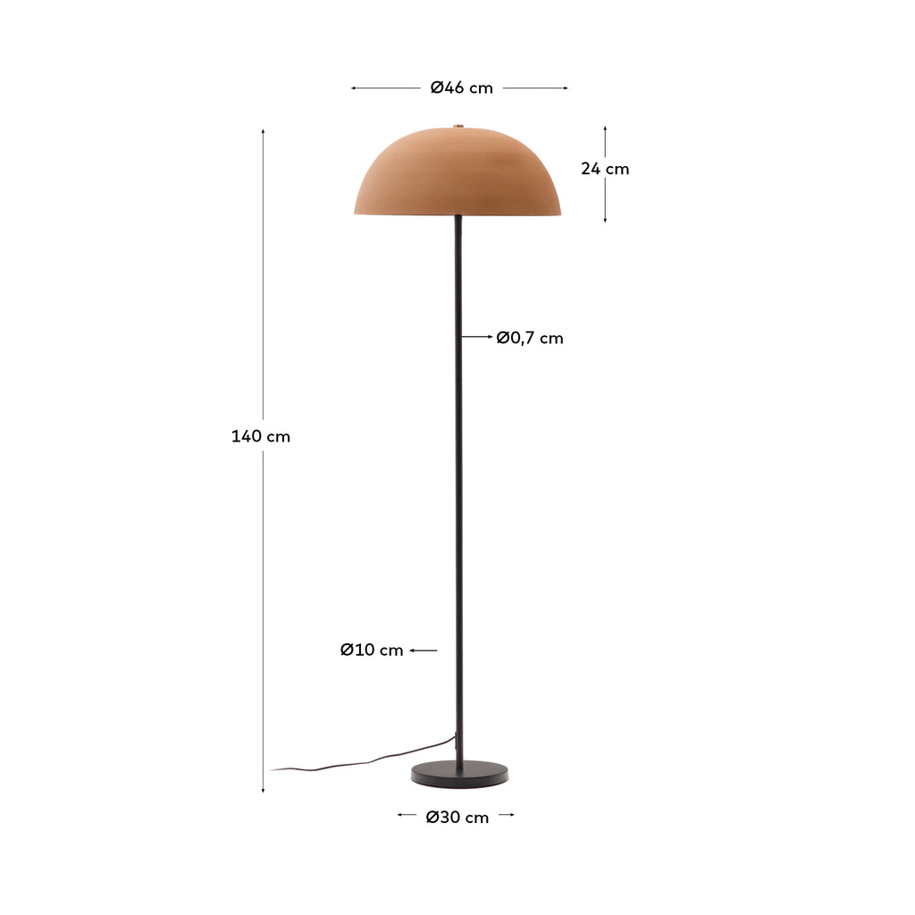 Lampadaire Nibla en métal noir et abat-jour avec effet terre cuite