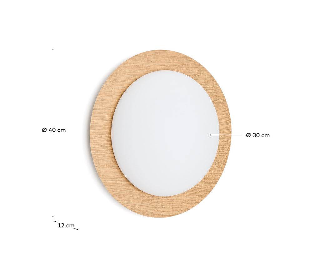 Plafonnier Novae en acier brossé effet bois clair et verre dépoli Ø 40 cm