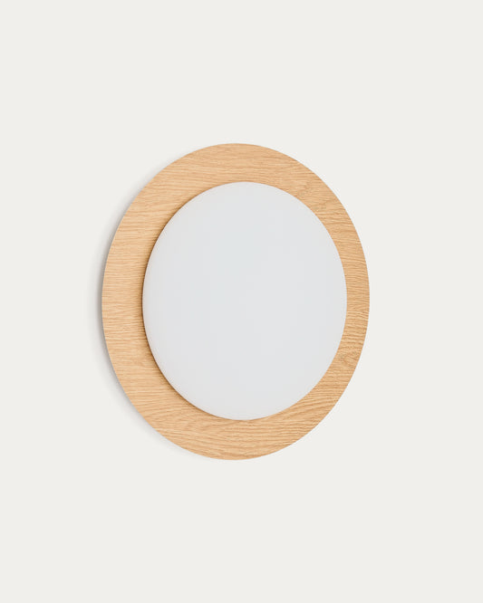 Plafonnier Novae en acier brossé effet bois clair et verre dépoli Ø 40 cm