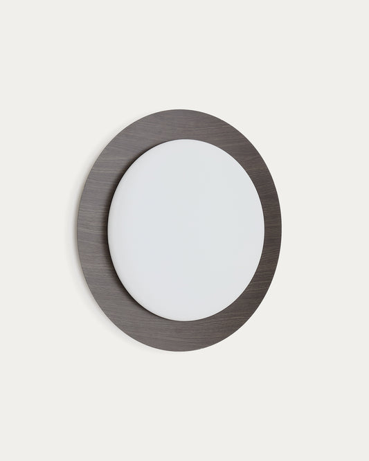 Plafonnier Novae en acier brossé effet bois foncé et verre dépoli Ø 40 cm