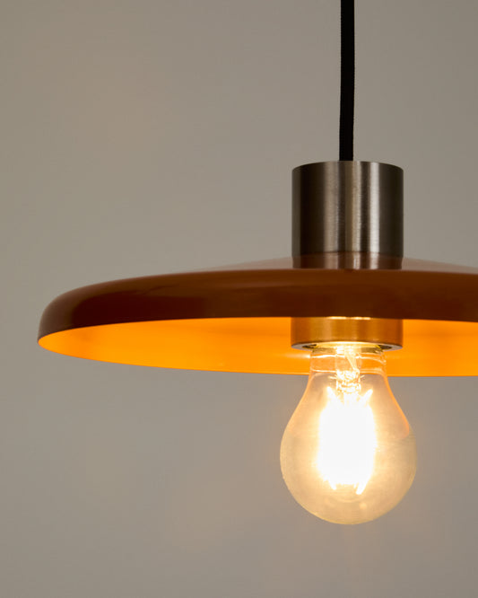 Suspension Nuvira en métal brossé gris clair et abat-jour orange