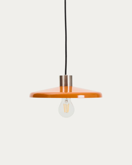 Suspension Nuvira en métal brossé gris clair et abat-jour orange