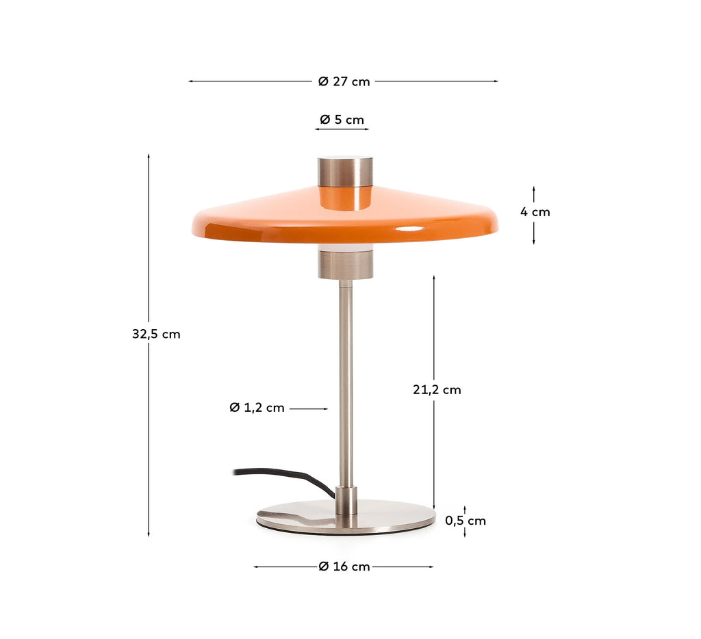 Lampe de table Nuvira en métal brossé gris clair et abat-jour orange
