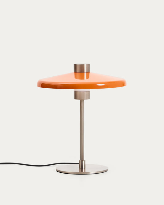 Lampe de table Nuvira en métal brossé gris clair et abat-jour orange