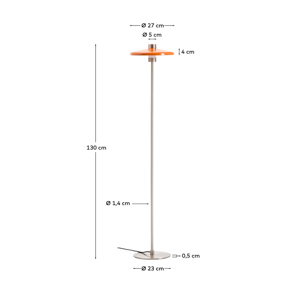 Lampadaire Nuvira en métal brossé gris clair avec abat-jour orange