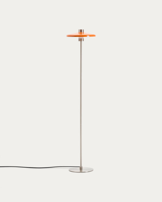 Lampadaire Nuvira en métal brossé gris clair avec abat-jour orange