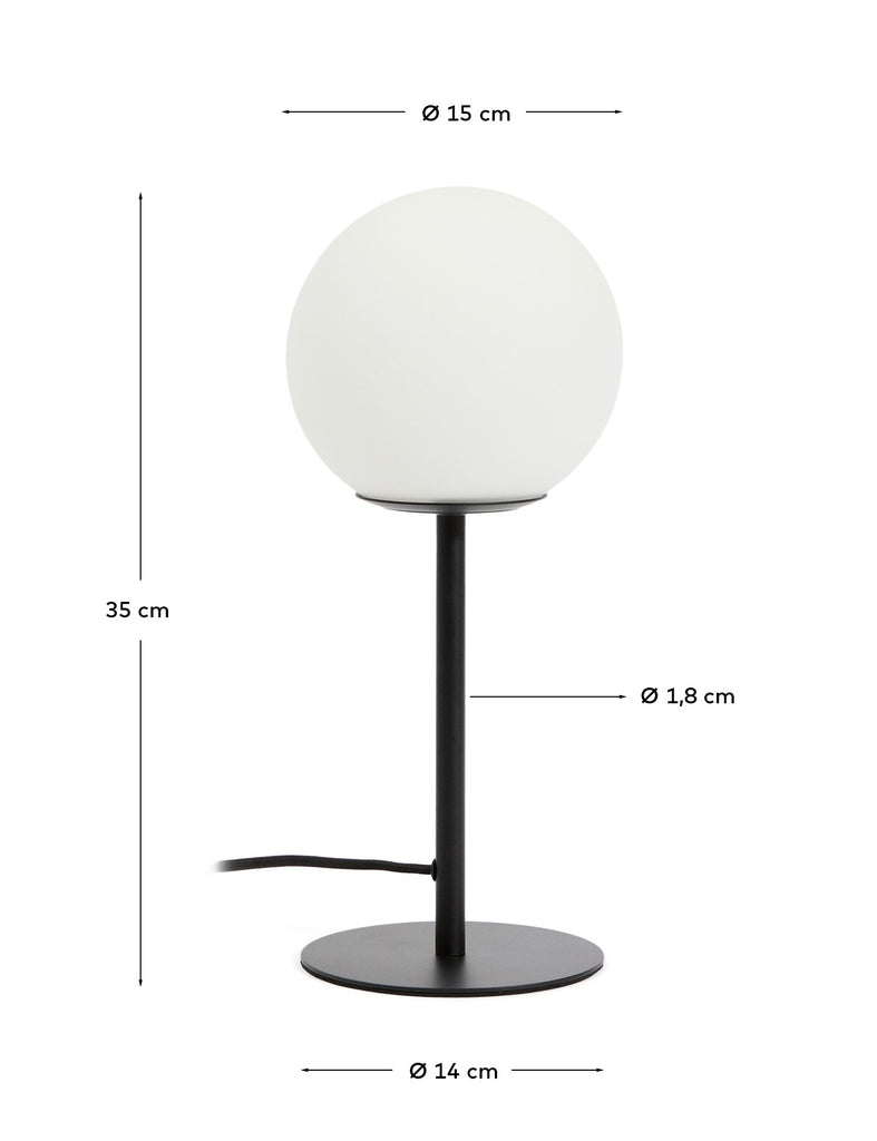 Lampe de table Brisia en métal finition noire avec 1 boule en verre dépoli Ø15 cm