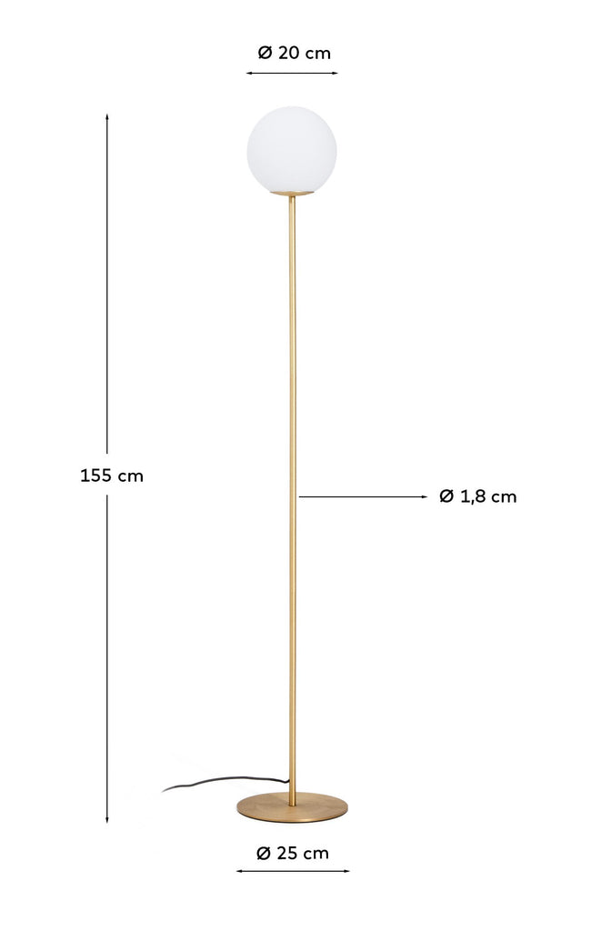 Lampadaire Brisia en métal finition laiton brossé avec 1 boule en verre dépoli Ø 25 cm