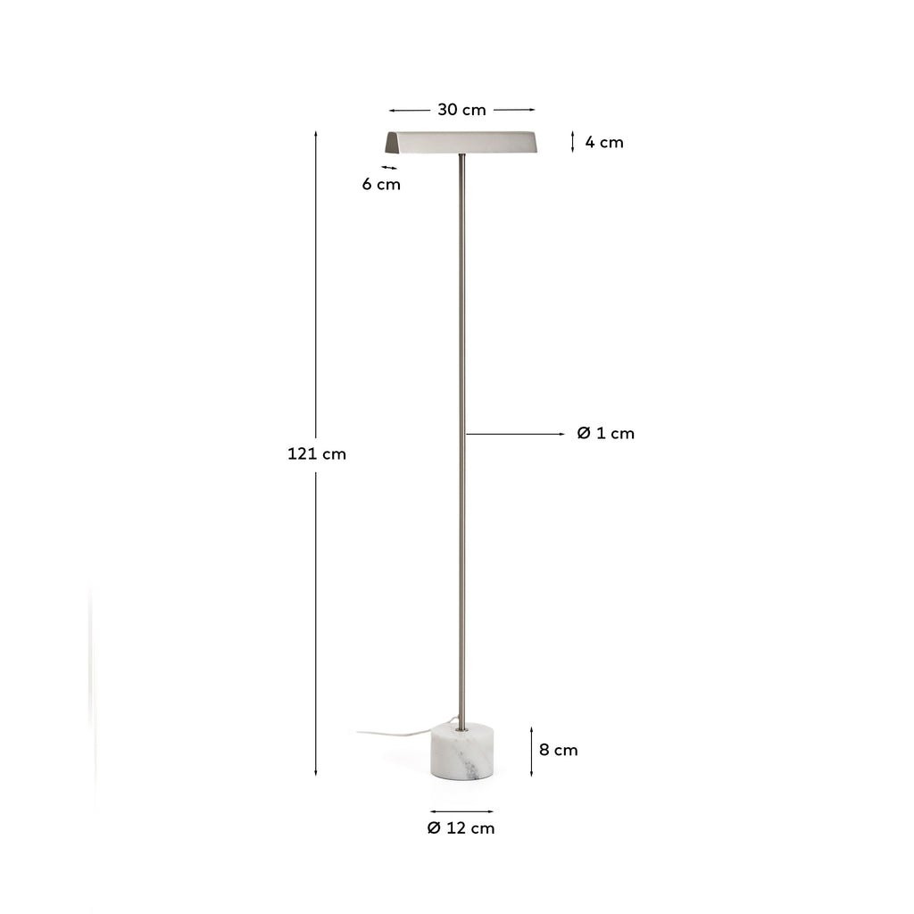 Lampadaire Lynor en acier brossé avec base en marbre blanc