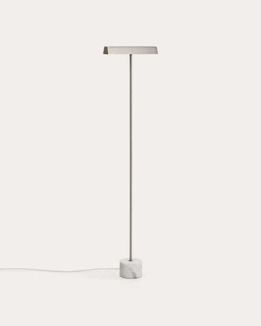 Lampadaire Lynor en acier brossé avec base en marbre blanc